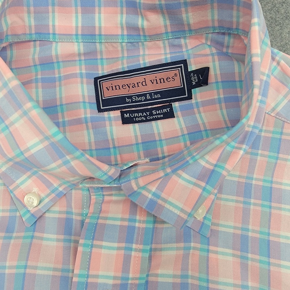 Vineyard Vines Murray Shirt Mens Large Pink Blue Check Button Down Long Sleeve - Picture 12 of 15